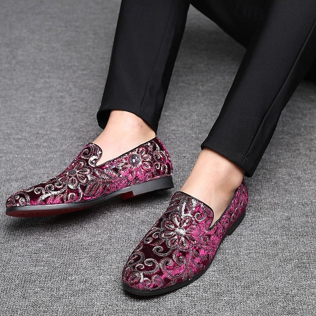 Slip-On – Stylish Floral Men's Embroidered Purple Loafers