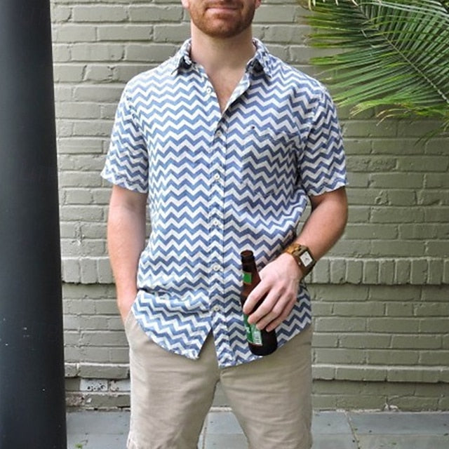 Casual Men's Beach Button Shirt Summer Up