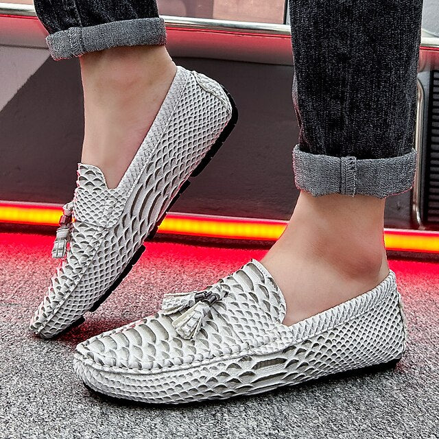 – Printed Loafers Casual White Men's Lightweight Slip-On