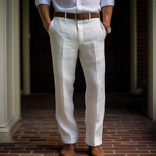 Pants Men's Buttons Pants Linen Dress Summer Pants Trousers