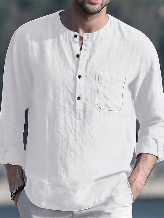 Shirt Linen Cotton Chinese White Men's Collar