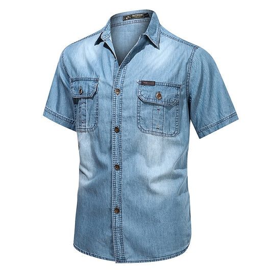 Men's Button Summer Jeans Chambray Shirt