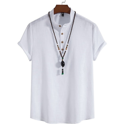 Chinese White Shirt Men's Cotton Linen Collar