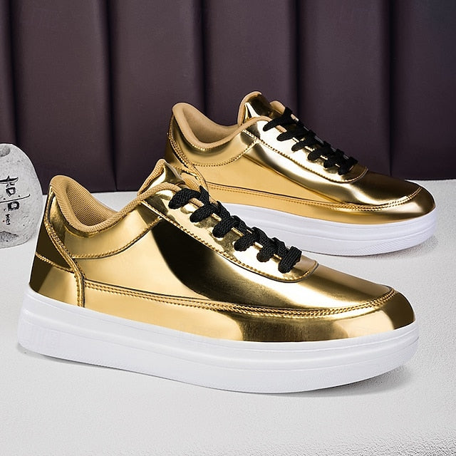 Stylish Gold Sneakers Low-Top – Men's Lace-Up Metallic