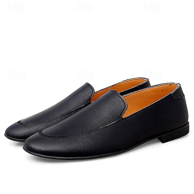 Loafers Shoes - Faux Prom Leather Men's with White Slip-On