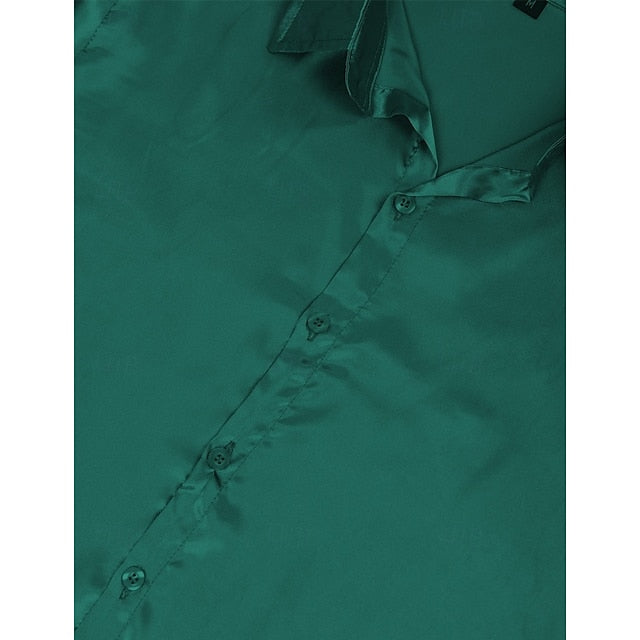 Satin Plain Men's Casual Up Shirt Button