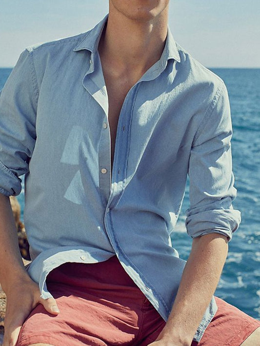 Shirt Denim Long Blue Jeans Men's Casual