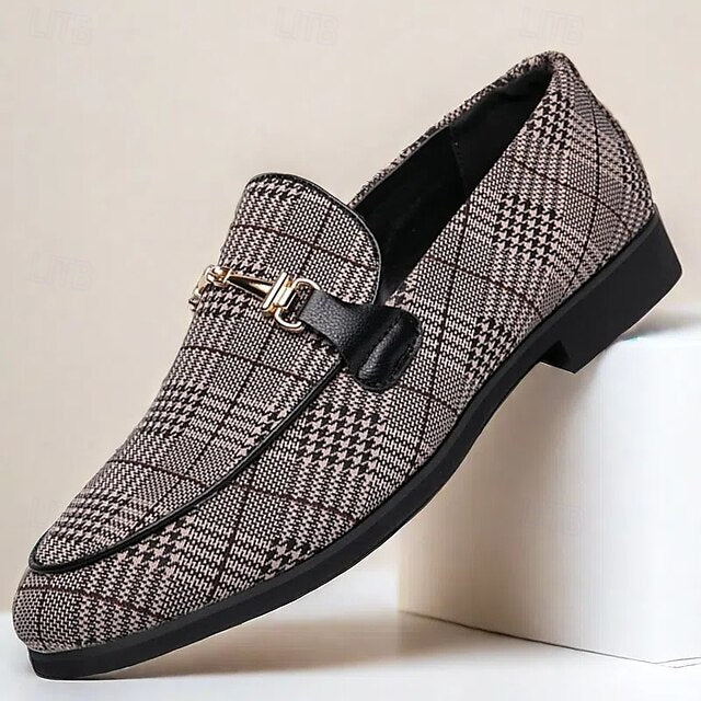 Buckle Plaid Fabric Men's Stylish with Loafers – Metal
