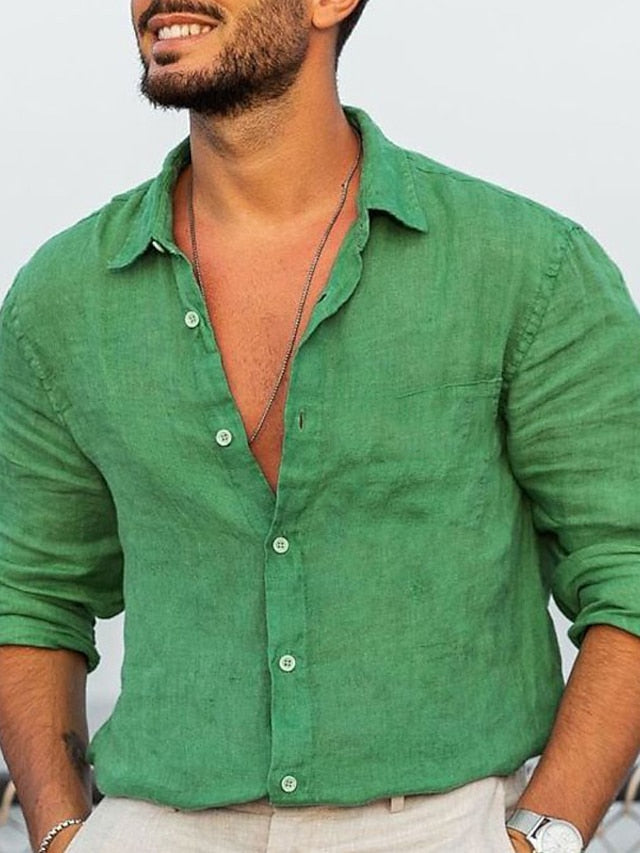 Summer Men's Button Linen Beach Wear Up Shirt