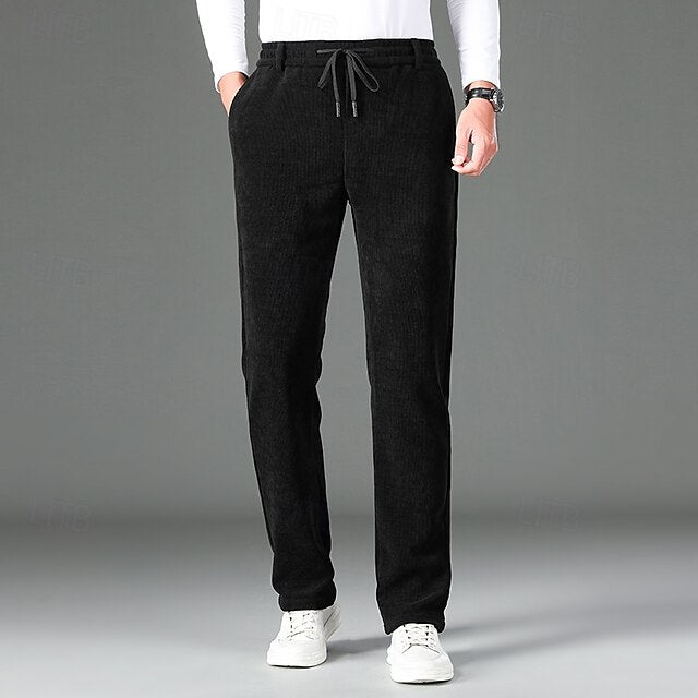 Colored Pants Trousers Solid Corduroy Casual Men's
