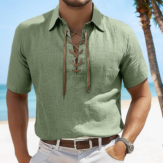 Beach Linen Shirt Summer Plain Men's
