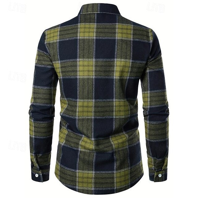 Shirt Wedding Dress Party Men's Up Plaid Button
