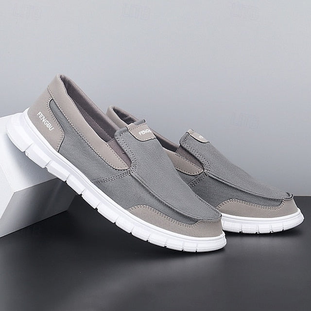 Men's Lightweight Khaki Canvas Slip-On Flexible Loafers