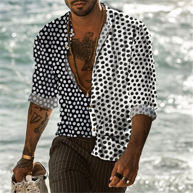 Button Up Shirt Black-White Black Men's Summer