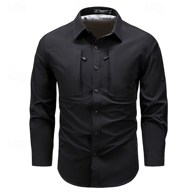 Up Casual Summer Cargo Shirt Men's Button