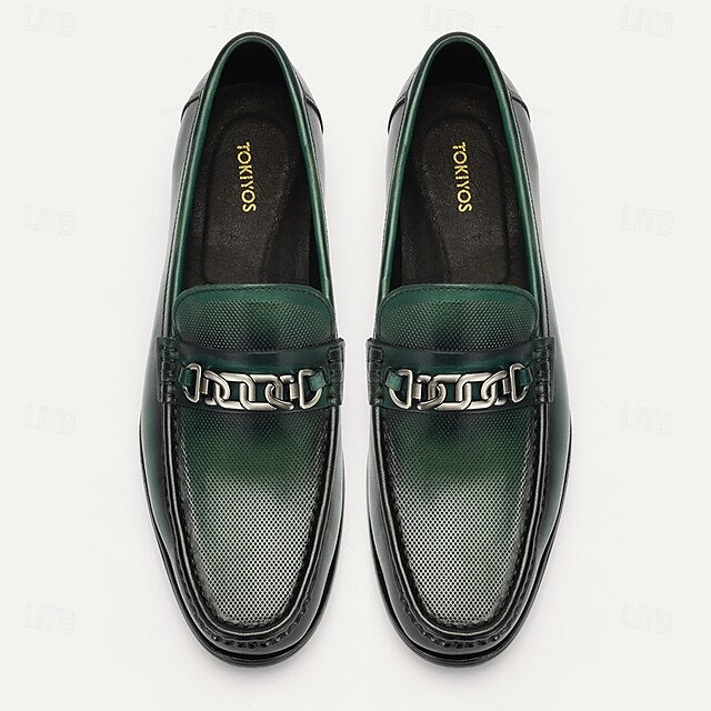 Cowhide Leather Premium Green Loafers Men's with – Metal