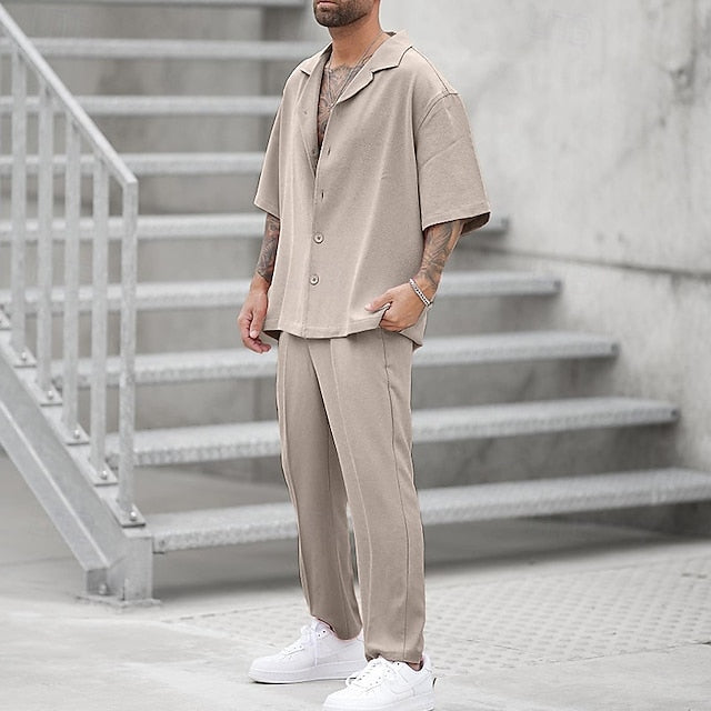Set Men's Summer Shirt Casual Up Piece Button 2