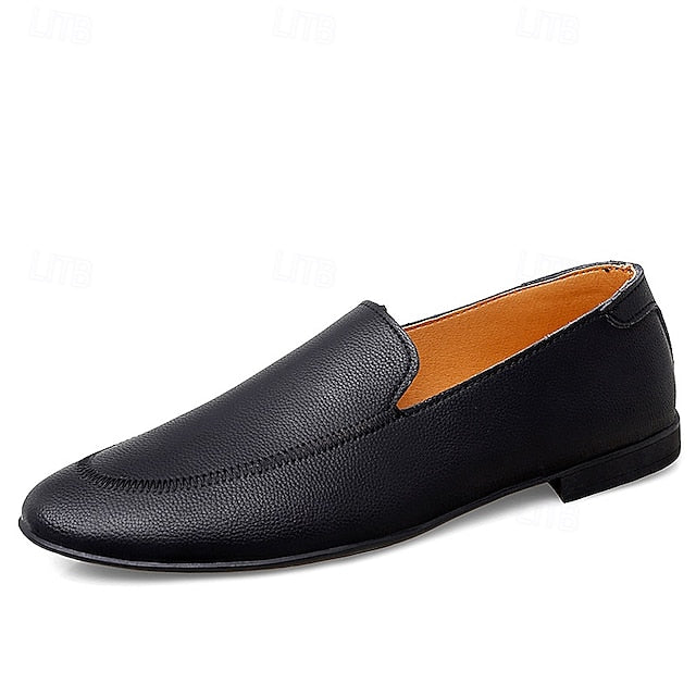 Loafers Shoes - Faux Prom Leather Men's with White Slip-On