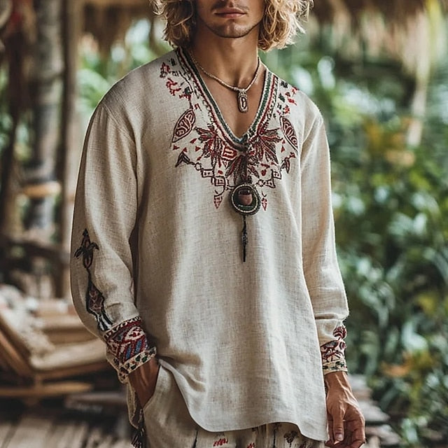 Retro Popover Summer Shirt Linen Men's
