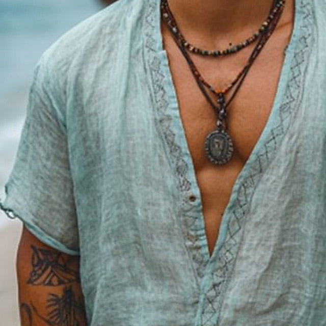 Shirt Men's Cotton Up Casual Button Linen