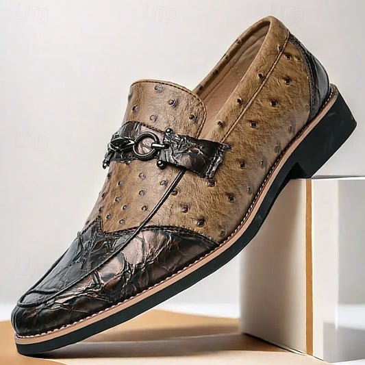 Brown – Men's Loafers Pattern Ostrich with Suede Faux