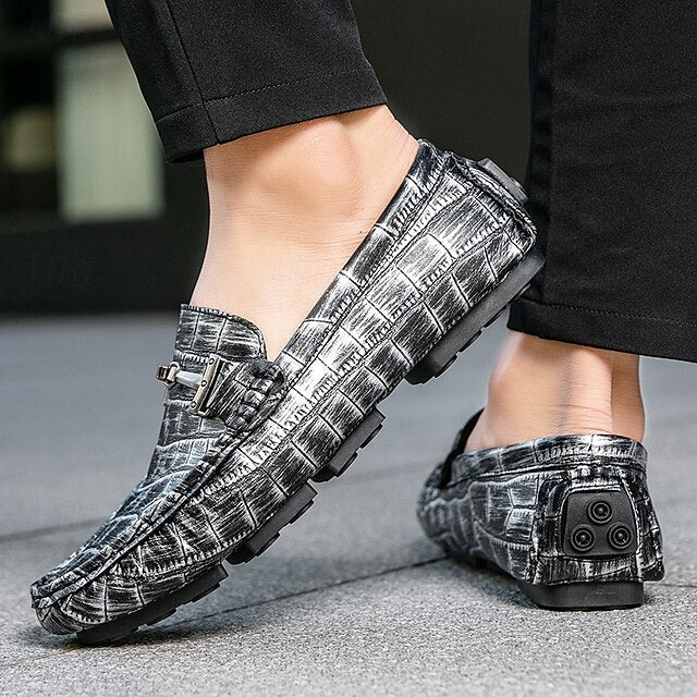 Pattern Leather Faux - Purple Crocodile Men's Loafers