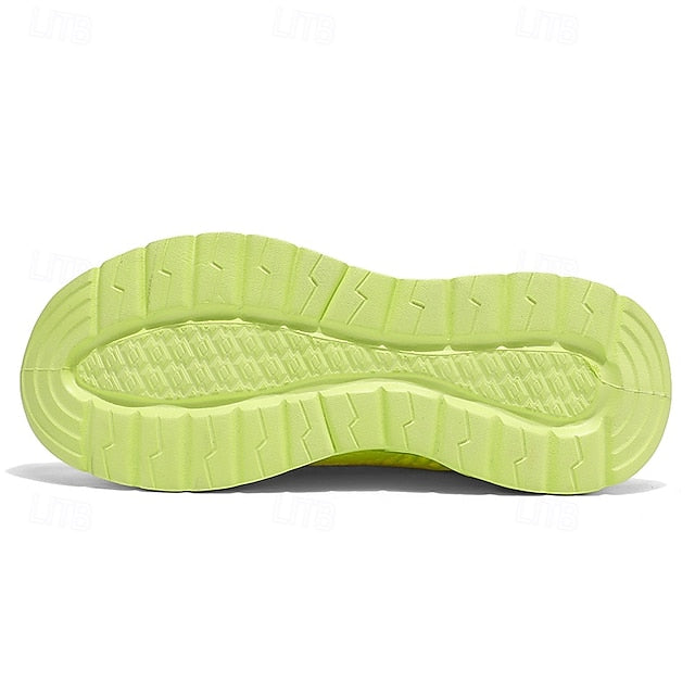 Elastic Sneakers Neon Yellow Knit Men's Sports with Upper