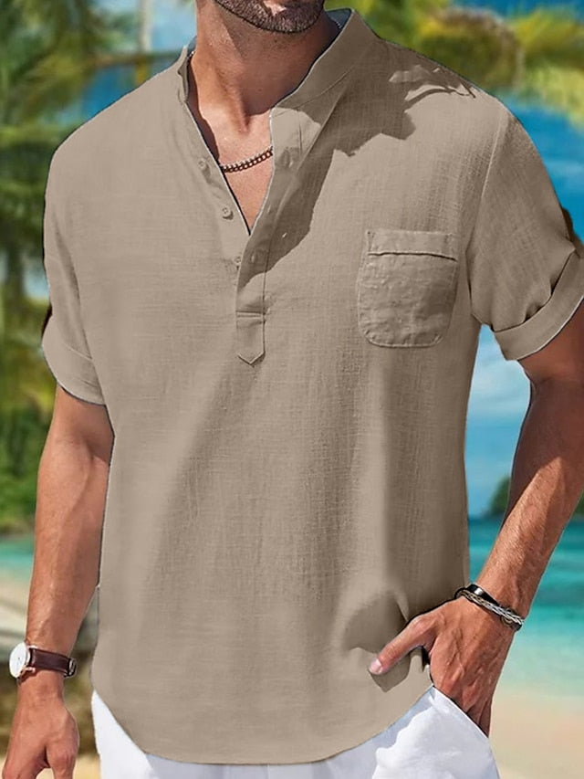 Wear Collar Men's Summer Shirt Beach Linen Band