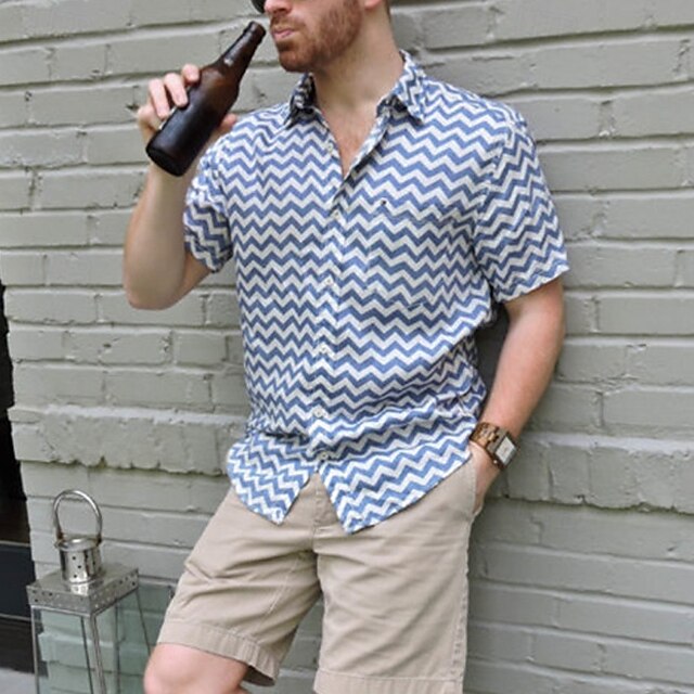 Casual Men's Beach Button Shirt Summer Up