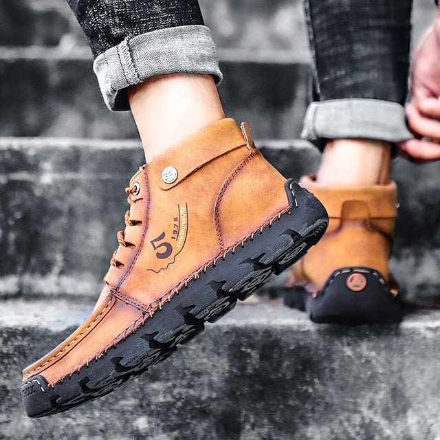 Casual Men's Lace-Up Leather Ankle Vintage Boots –
