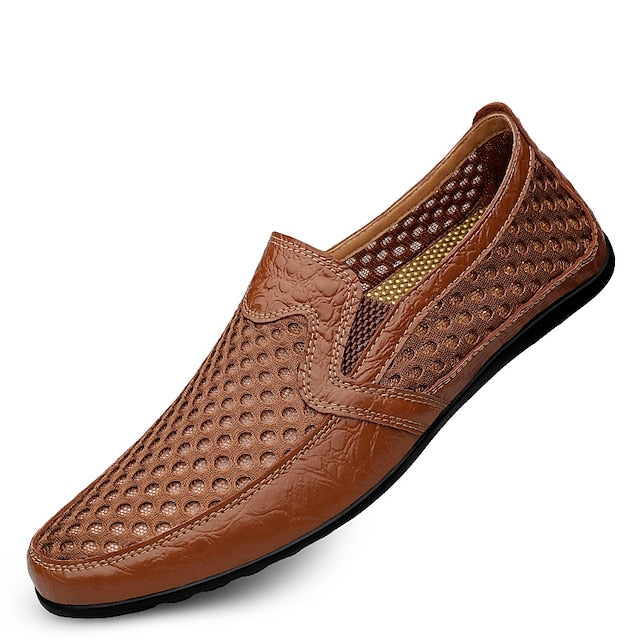 Breathable Men's Leather and Casual Loafers - Slip-On Mesh