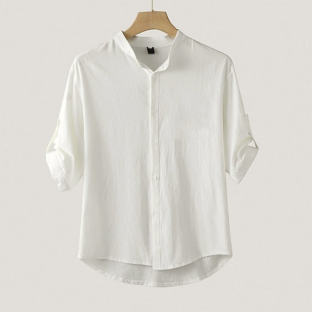 Linen Men's Button Up Shirt Wear Beach Summer
