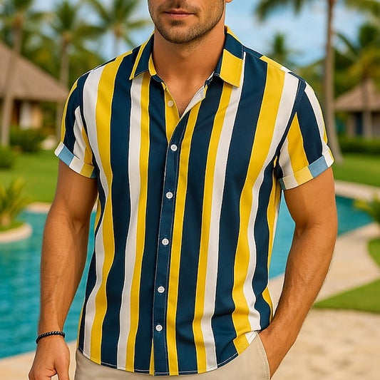 Summer Casual Men's Bowling Button Shirt Up