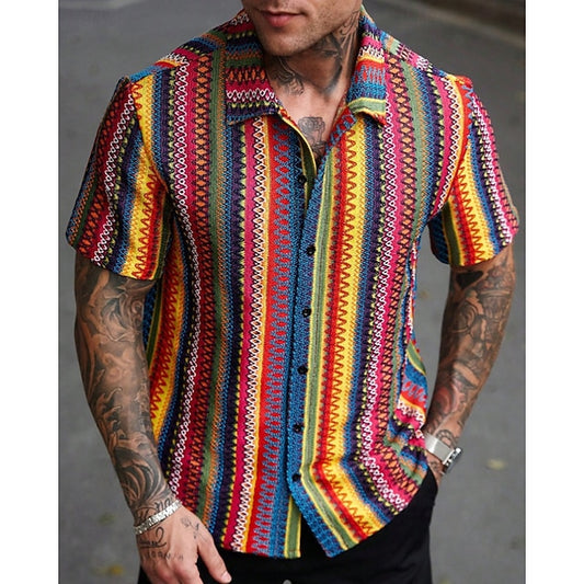 Men's Summer Shirt Casual Beach Up Button