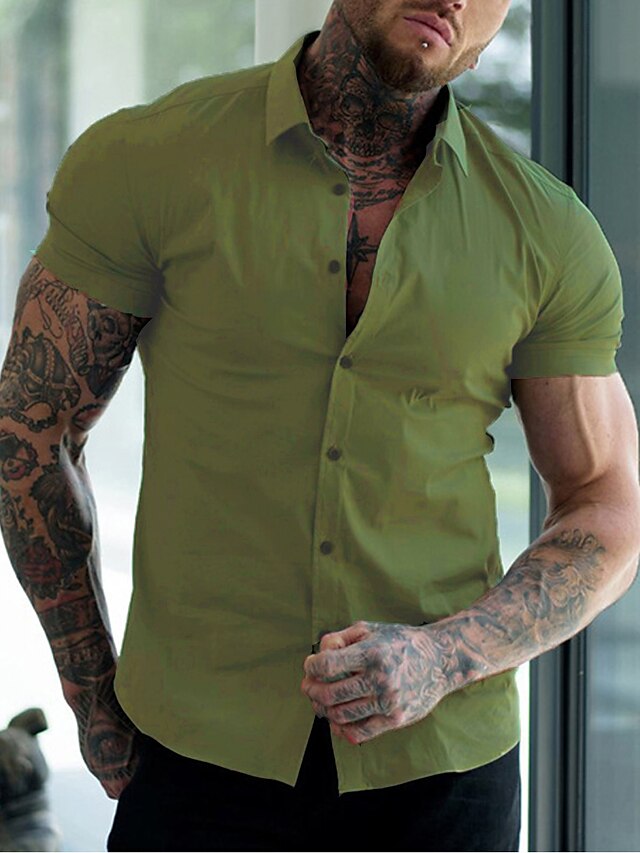 Button Casual Black Up Shirt Men's Summer