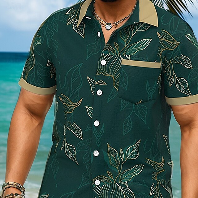 Leaf Plants Shirt Tropical Men's Linen Summer Palm