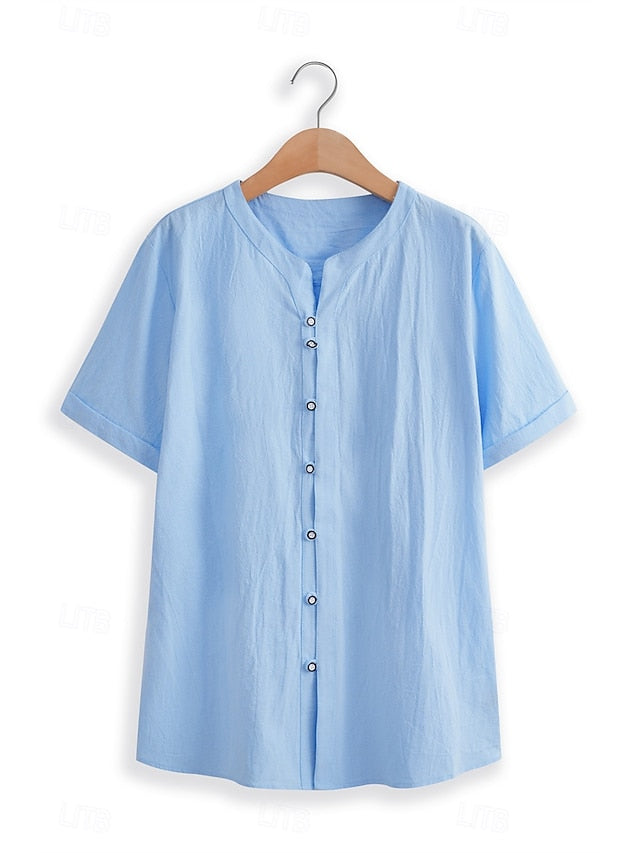 Band Linen Shirt Summer Collar Men's