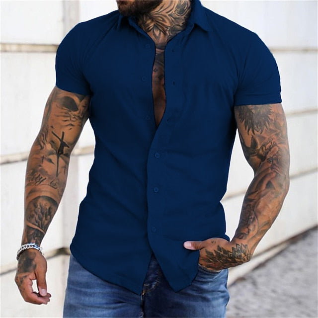 Casual Summer Black Shirt Up Men's Button