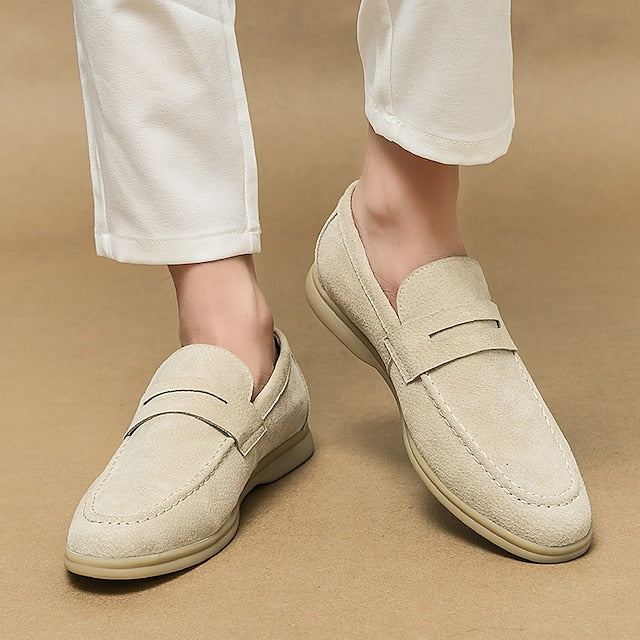 Loafers Slip-On Men's Comfortable Beige – Casual Suede
