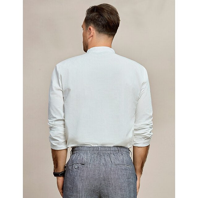 Men's Popover Shirt Band Collar Summer