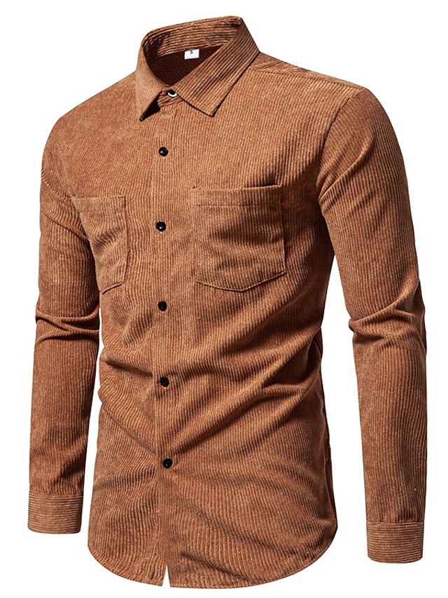 Men's Shirt Yellow Pink Black Corduroy Casual