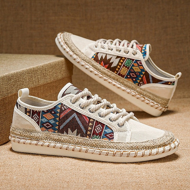Casual with and Jute Men's Print Tribal Sneakers Canvas
