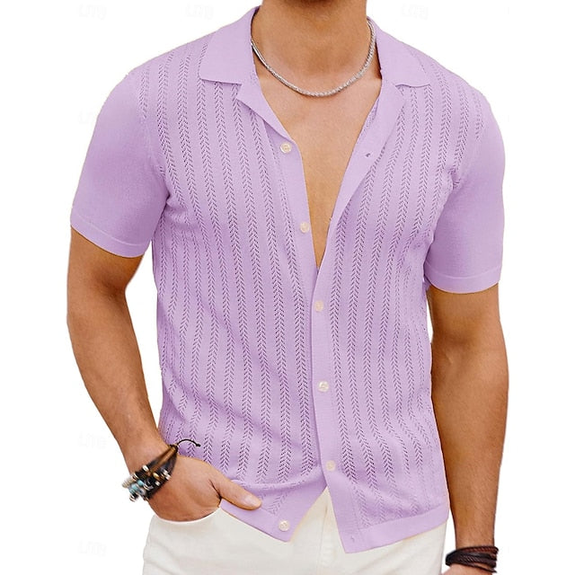Button Men's Black Cardigan Summer Shirt Up