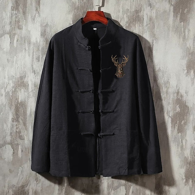 Linen Shirt Reindeer Men's Casual Button Up
