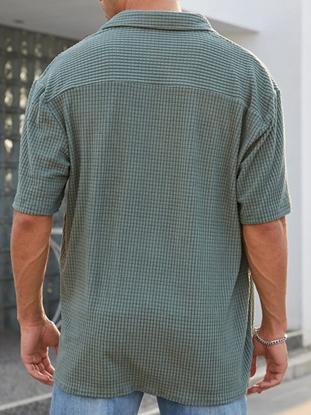 Button Men's Waffle Casual Shirt Summer
