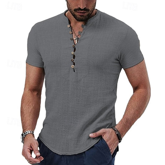 Collar Summer Men's Shirt Band Popover Linen