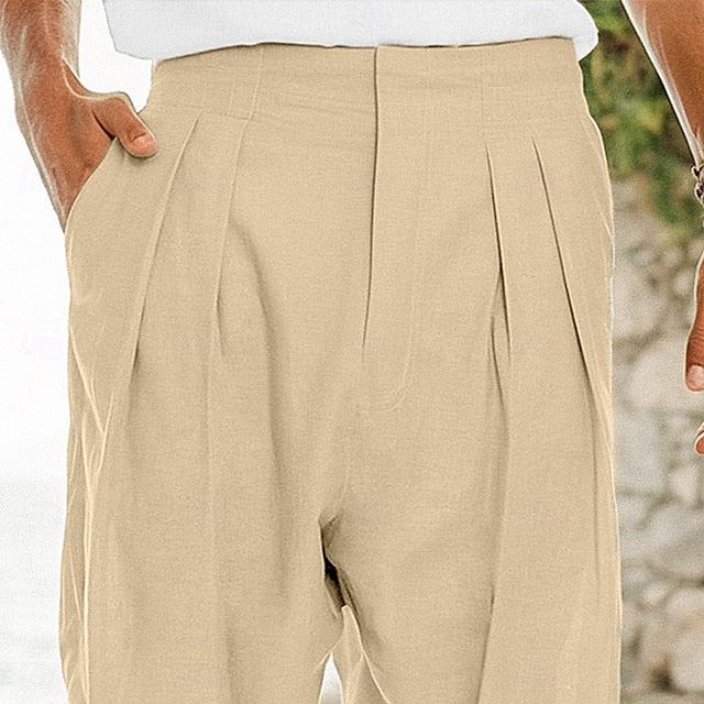 Trousers Pants Summer Linen Elastic Pants Men's Pleated