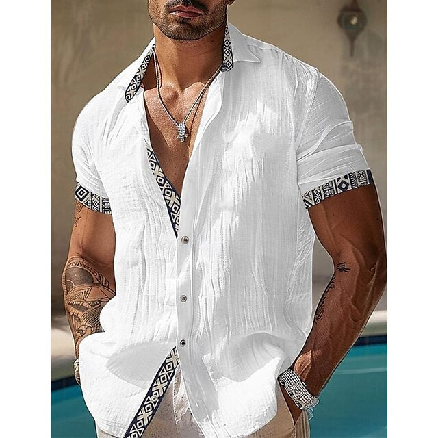 Men's Beach Linen Wear Shirt Summer Button Up