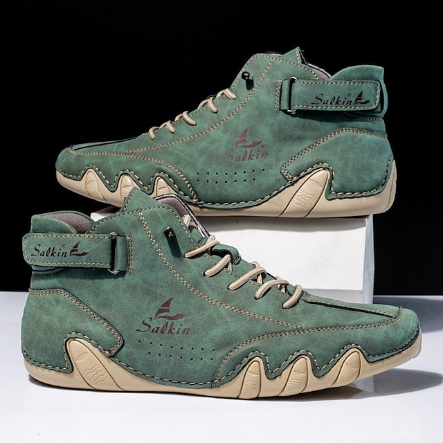 Teal Stylish Handmade Men's High-Top Lace-Up - Boots Suede