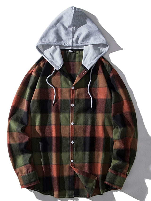 Button Casual Men's Black Up Hooded Shirt